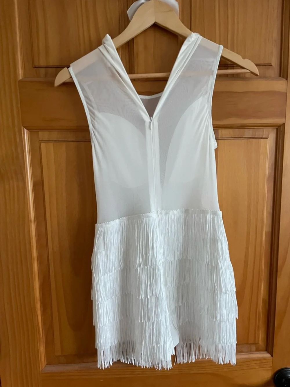 White Fringe Romper | Sheer Mesh Deep V | Boho Festival Western | Size M - Picture 2 of 3